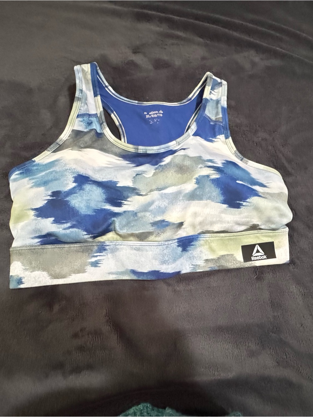 Reebok Blue Green Printed Sports Bra With Pocket